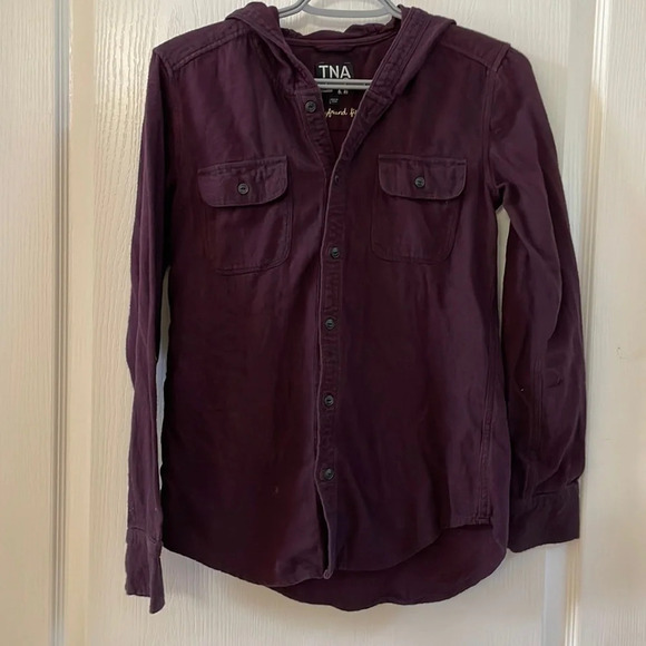 TNA Aritzia Hooded Button up Shirt size XXS - Picture 1 of 5